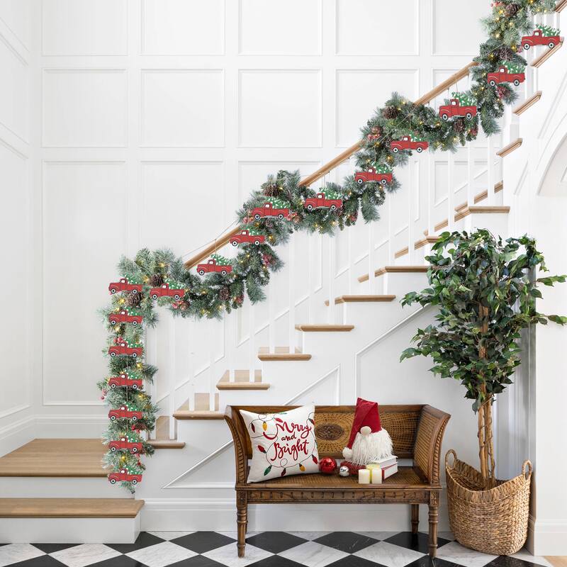Glitzhome Set of 2 6'L Metal Christmas Tree in Truck Garlands