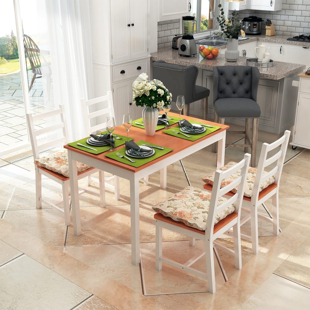 Five Piece Solid Pine Wood Table and High Back Chair Dining Set