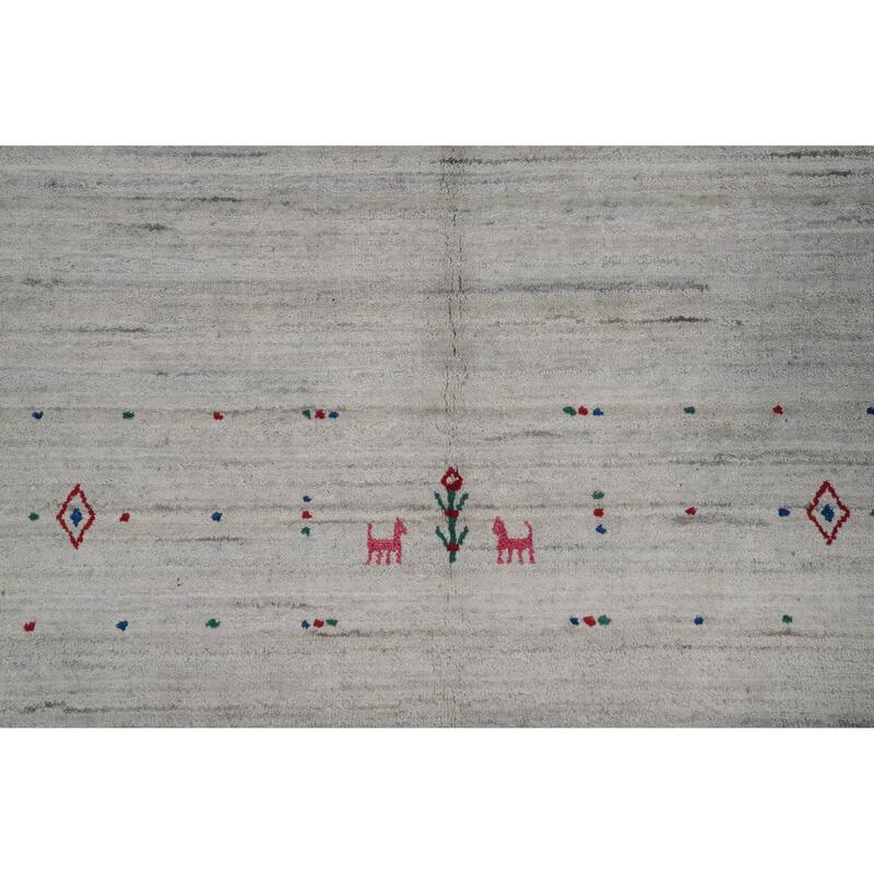 Hand Knotted Oriental Viscose Silk Carpet Tribal Animal Pictorial Greys & Charcoal Gabbeh Area Rug - 11' 10'' X 5' 2''