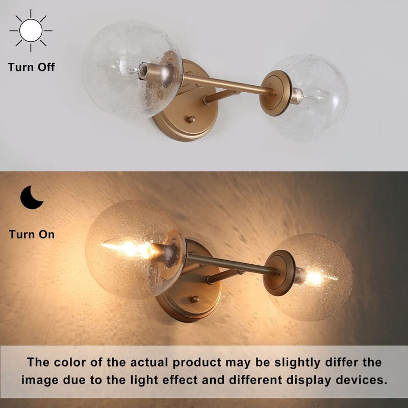Koiny Modern 2-light Globe Wall Sconces Rose Gold Seeded Glass Bathroom Vanity Lights - L18" x W7" x H5.5"