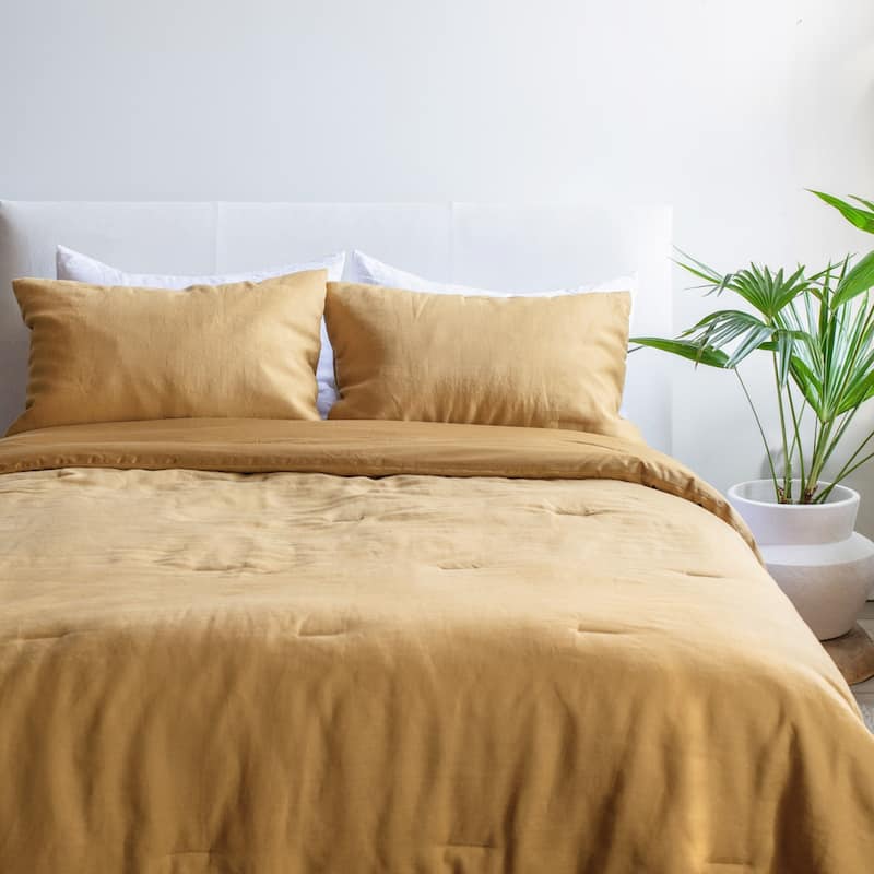 French Linen Comforter & Sham Set by BOKSER HOME - Honey - Twin - 2 Piece