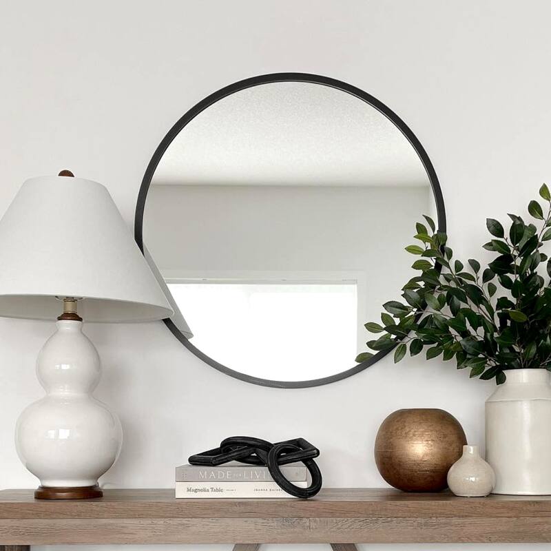 GDFStudio - Cressida Round Metal Ultra Slim Profile Decorative Wall Mirror with Distortion-Free Glass & Reinforced Mount