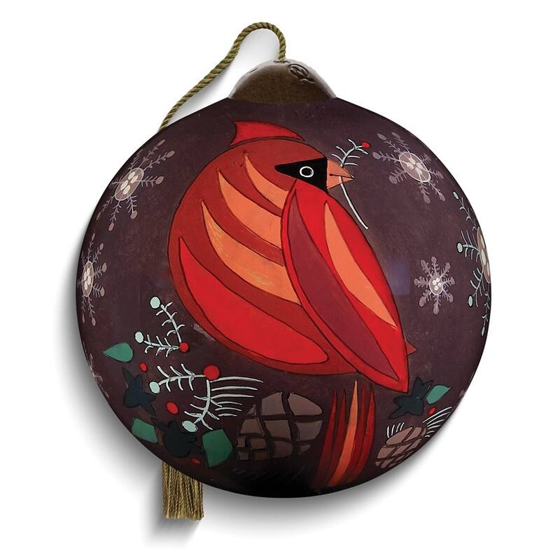 Curata Seasons Greetings Cardinal By Amanda Shufflebotham Hand-Painted Glass Ornament