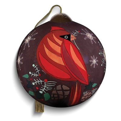 Curata Seasons Greetings Cardinal By Amanda Shufflebotham Hand-Painted Glass Ornament