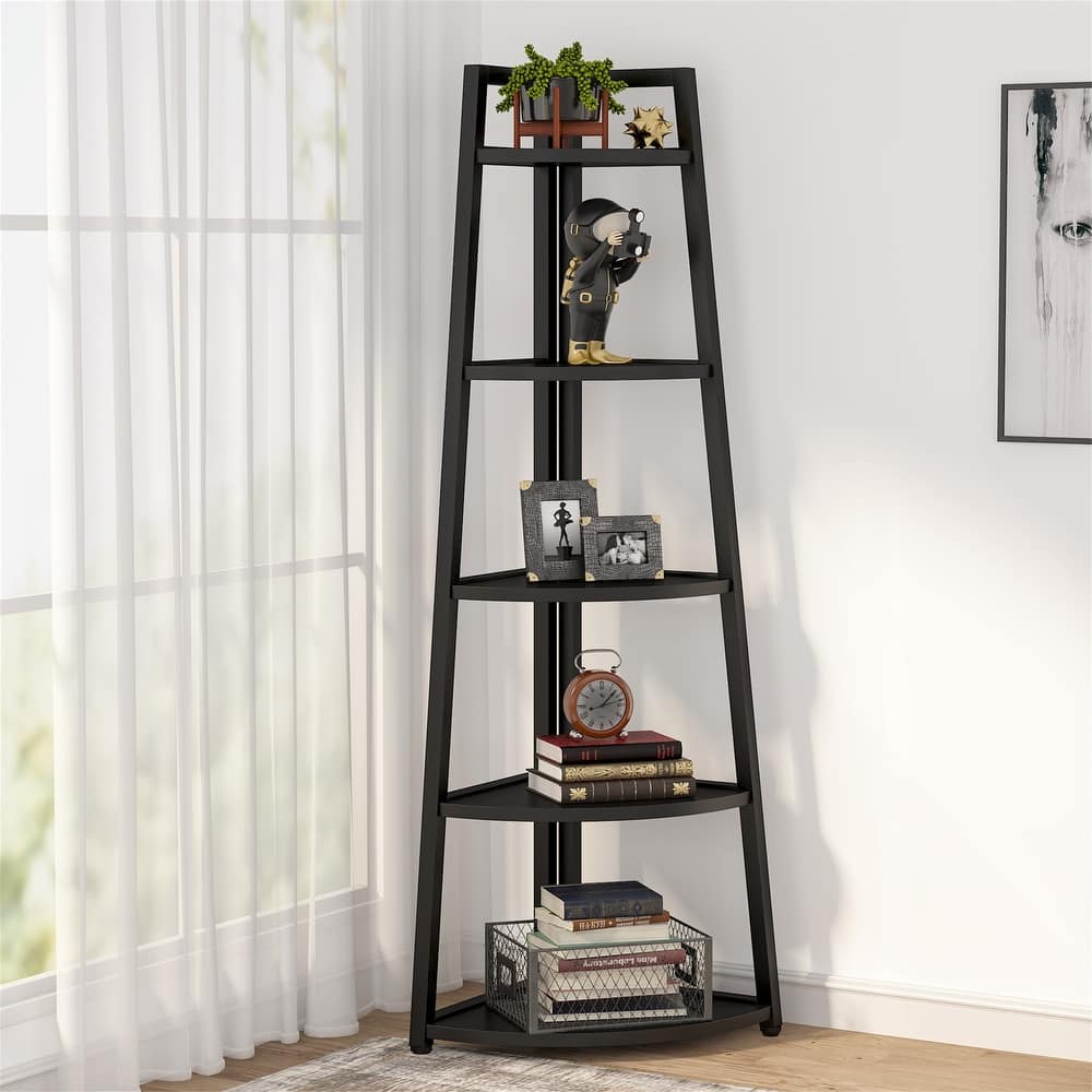 5 tier Bathroom Corner Shelf Storage Tower Cabinet Rustic Brown