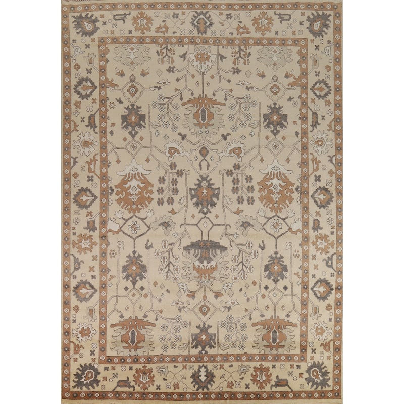 Oushak Indian Area Rug Handmade Grey Wool Carpet - 8'11" x 11'10"
