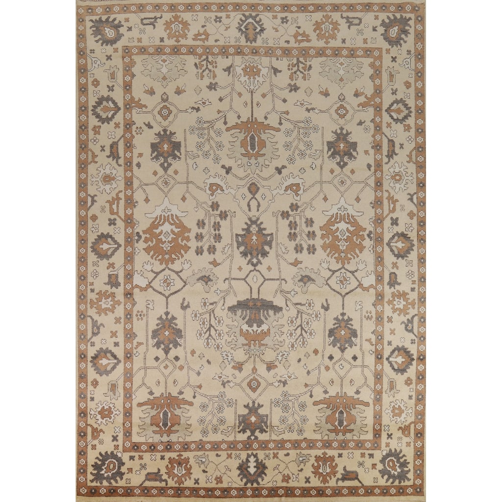 Oushak Indian Area Rug Handmade Grey Wool Carpet - 8'11" x 11'10"