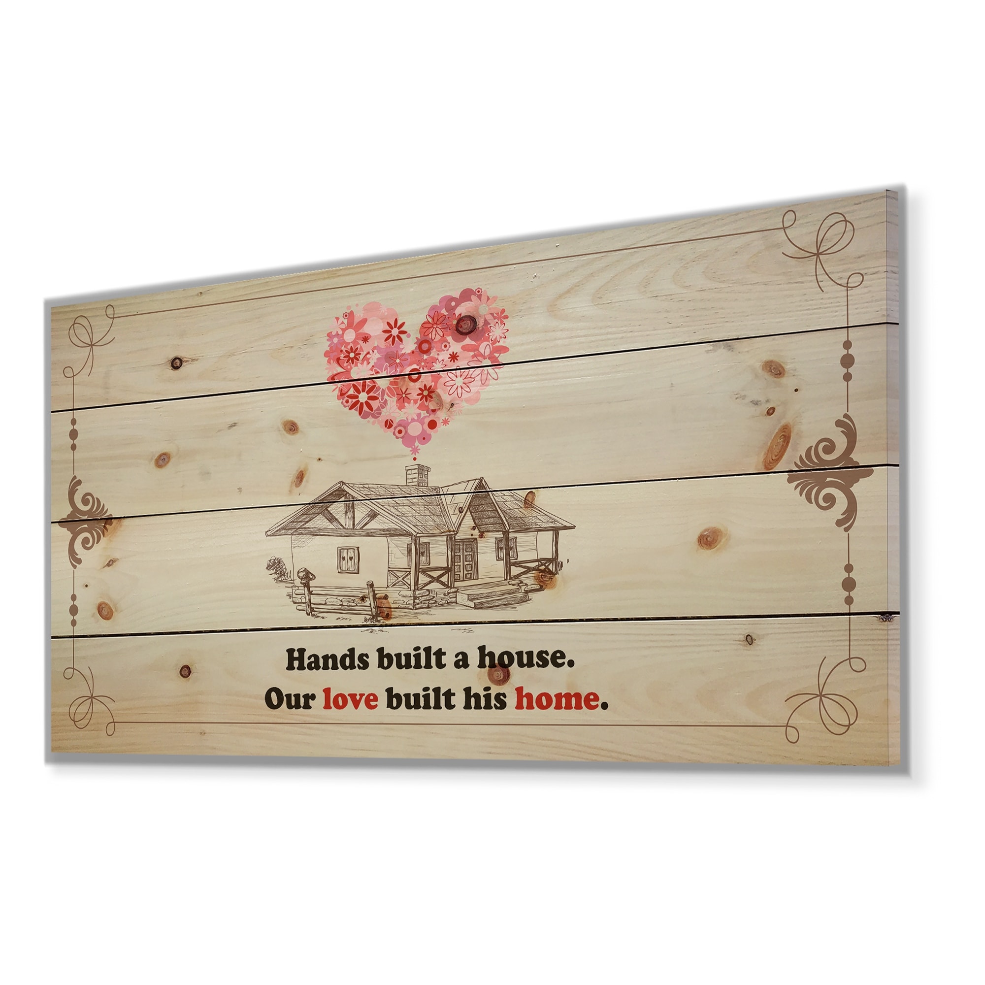 Designart 'Hands built a house. Vintage Pink Heart ' Textual  Small-image