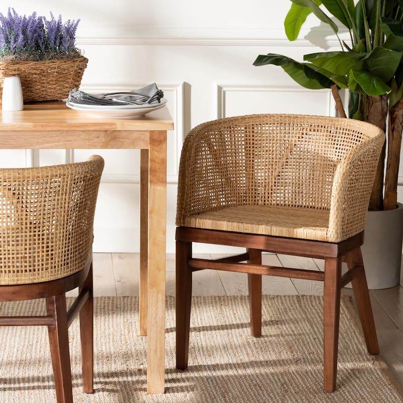 Papua Modern Bohemian Natural Rattan and Acacia Wood Dining Chair
