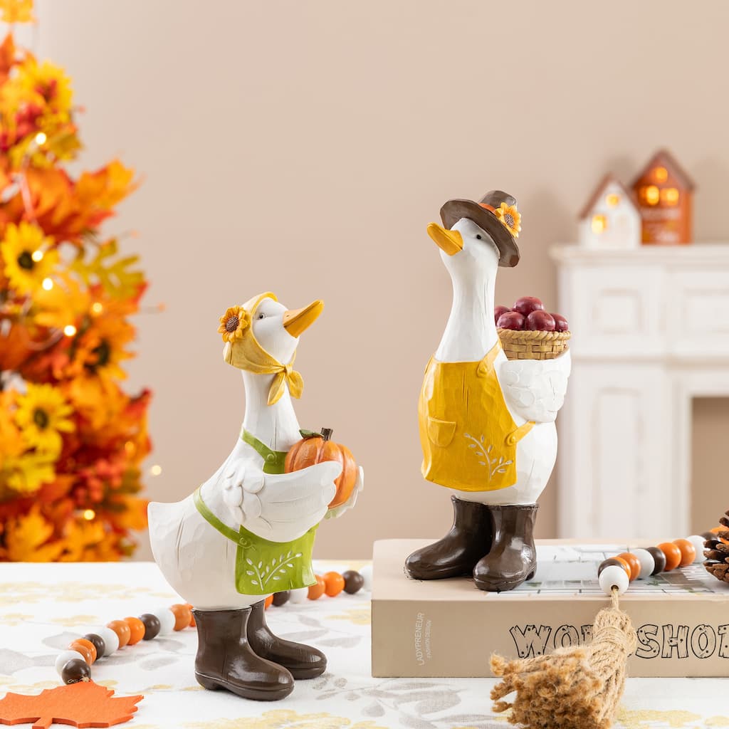 Glitzhome Set of 2 Fall Resin Geese Table Decor
