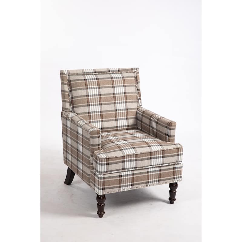 Coffee Modern Cotton High Back Upholstered Accent Chair with Sturdy Metal Frame and Turned Legs