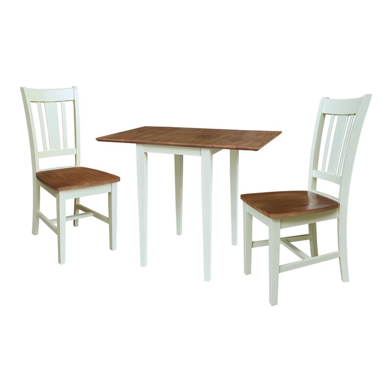 Small Drop Leaf Dining Table with 2 Chairs - 3 Piece Set - Hickory/Shell