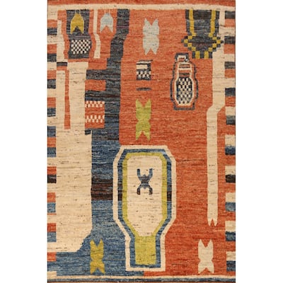 Orange Moroccan Oriental Area Rug Hand-Knotted Bedroom Wool Carpet - 6'10" x 9'7"