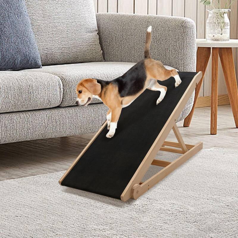 DoCred Folding Non-Slip Rubber Mat Wooden Dog Ramp For High Bed