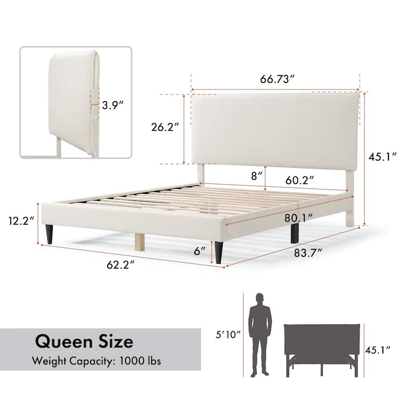 Furniture of America Gail Modern White Boucle Adjustable Queen-Size Platform Bed