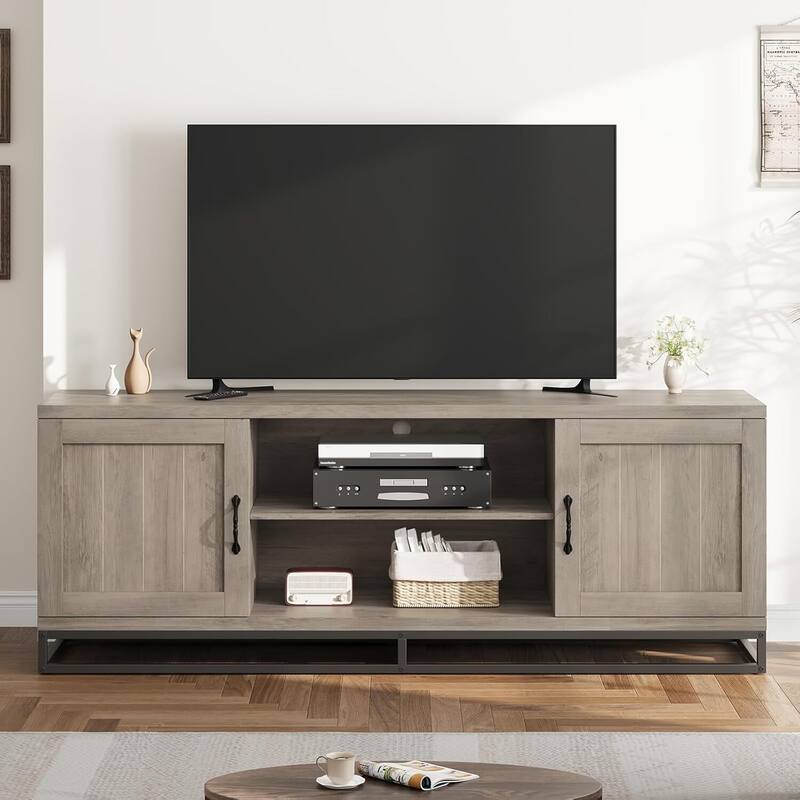 Farmhouse Entertainment Center TV Stand for Living Room Bedroom - Grey