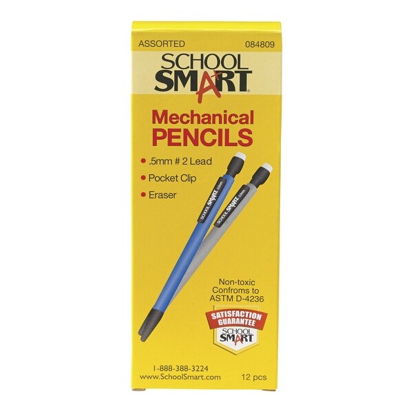 School Smart Hexagonal Splinter-Resistant Mechanical Pencil, 0.5 mm Tip, Assorted Colors, Pack of 12