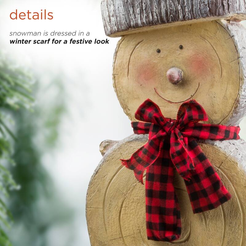 Alpine Corporation 46"H Indoor/Outdoor Christmas Snowman Statue Holiday Decoration with Wood Texture - Brown