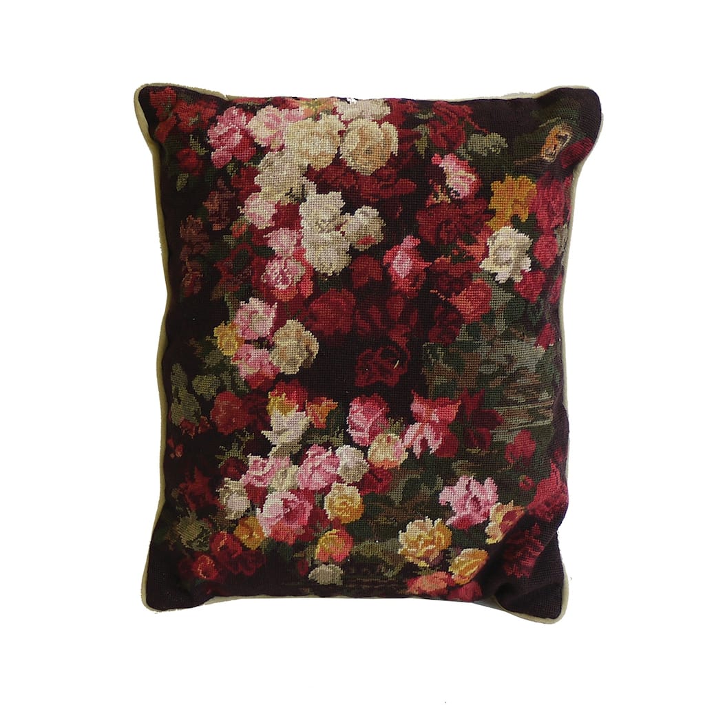 1000 Flower Petit Point Decorative Accent Pillow, 14" x 16"