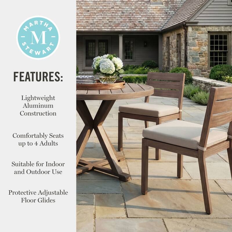Martha Stewart All-Weather Patio Set with 36" Round Trestle Base Table and 4 Stack Chairs - 18"W x 23"D x 34"H