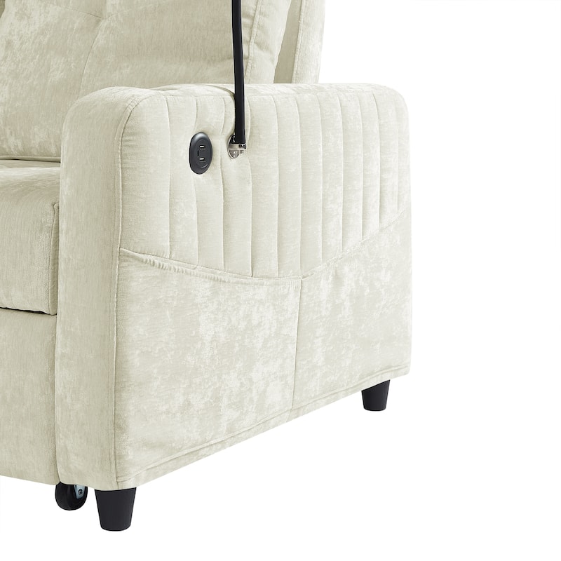 53.9" Chenille Convertible Loveseat with Pull-Out Bed, 3 USB Ports, and Smart Storage