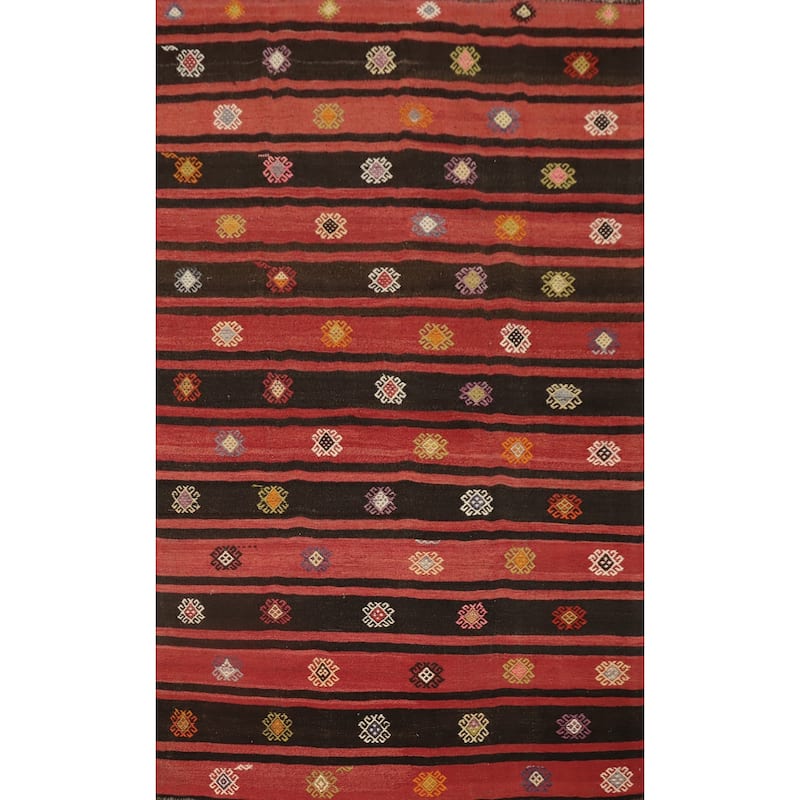 Hand Woven Oriental 100% Wool Carpet Southwestern Tribal Red Kilim Area Rug - 9' 1'' X 5' 10''