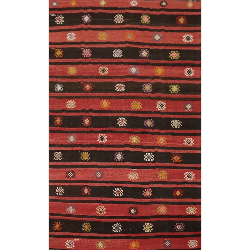 Hand Woven Oriental 100% Wool Carpet Southwestern Tribal Red Kilim Area Rug - 9' 1'' X 5' 10''