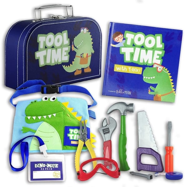 slide 2 of 8, Kids Tool Toys for Boys, 11 Pieces Construction Pretend Play for Toddlers, Story Book Gift Set with Tool Belt and Bag
