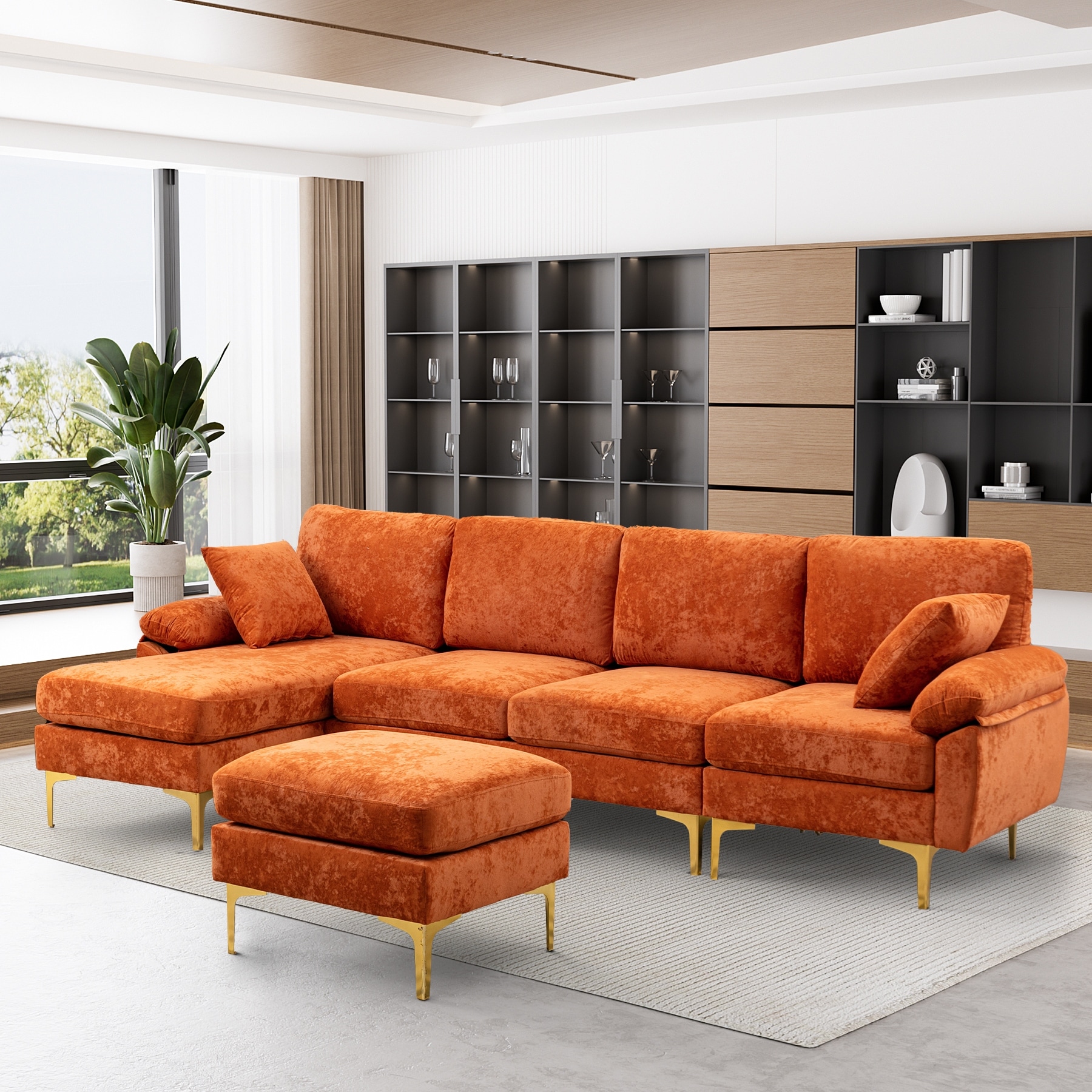 Symmetrical sectional shop with ottoman