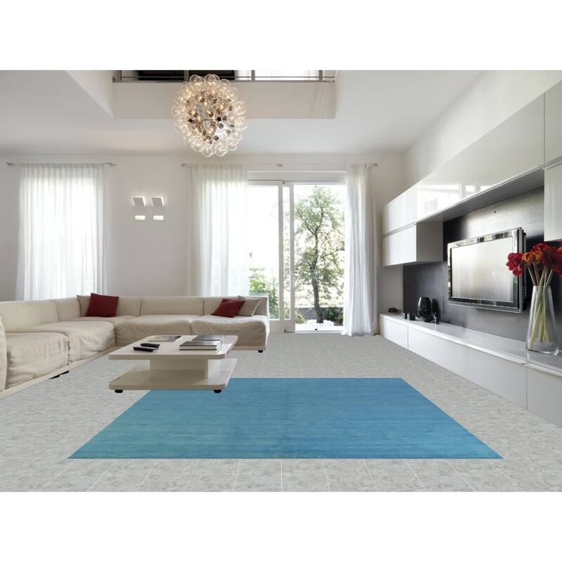 Hand Knotted Oriental 100% Wool Carpet Modern Solid Navy Blue & Blues Gabbeh Area Rug - 9' 9'' X 9' 9''