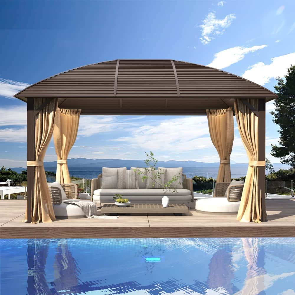 Pro Series Outdoor Hardtop Gazebo, 4.73” Extra-Thick Aluminum Columns, Galvanized Steel Roof | Premium Curtains & Netting