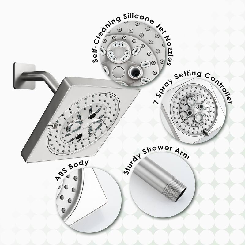 7-Spray Patterns 6.5 in. Wall Mount Rain Fixed Shower Head with Shower Arm and Flange
