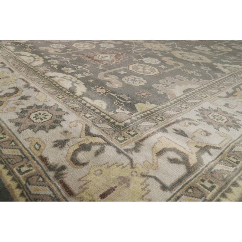 Gray Oushak Indian Area Rug Hand-Knotted Wool Carpet - 9'0"x 11'8"