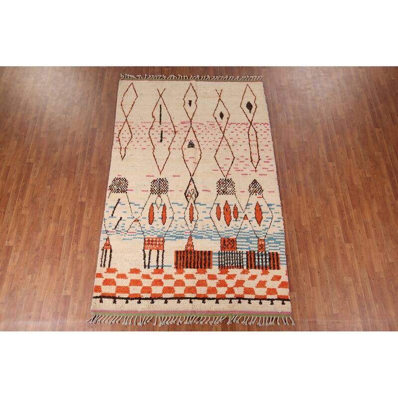 Tribal Plush Moroccan Area Rug Hand-Knotted Wool Carpet - 6'5" x 9'10"