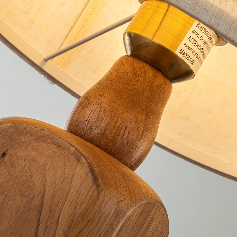 Farmhouse Traditional Natural Brown Solid Wood Base Table Lamp with Beige Fabric Shade for Bedroom Living Room（Set of 2)