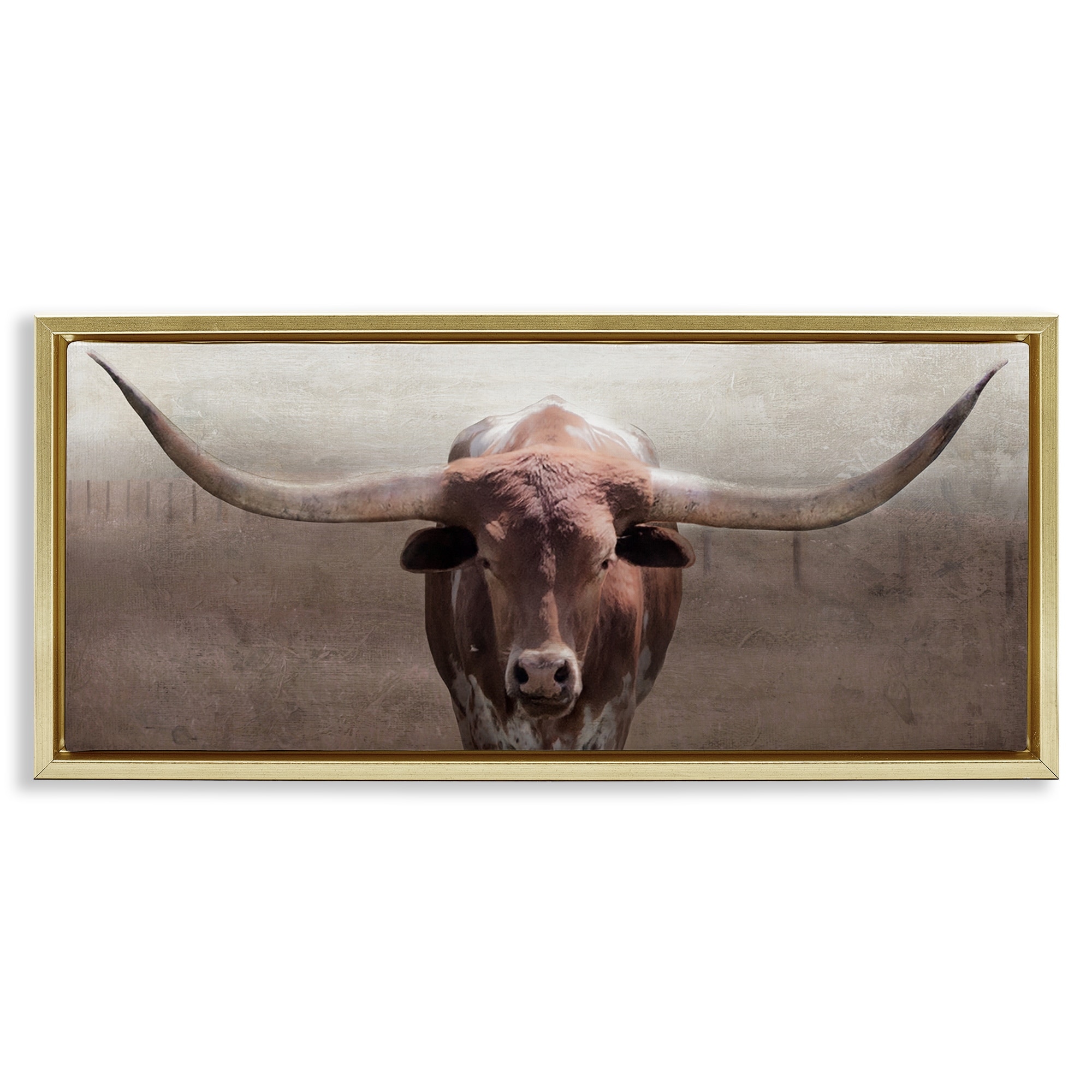 Stupell Rustic Western Longhorn Framed Floater Canvas Wall Art Design By Carol Robinson