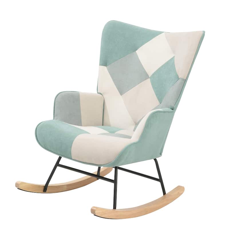 Linen Fabric Rocker Chair with Wood Legs