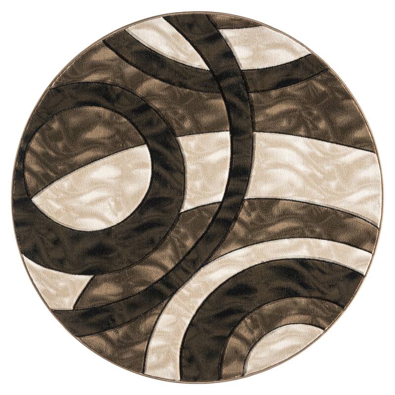 Orelsi Collection Abstract Area Rug - 8'1" Round - Brown