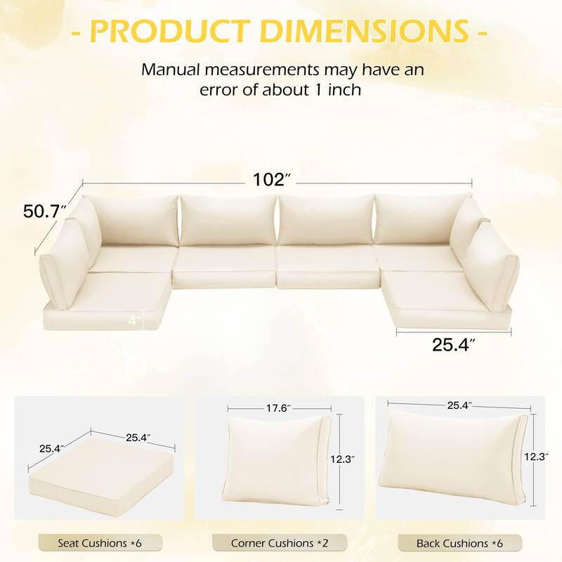 Outdoor Replacement Cushions for Patio Furniture, Waterproof & Non-Slip 4" Sofa Cushions, 6-Seat Conversation Sets, UV-Resistant