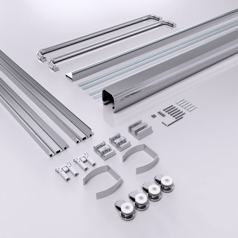 GDFStudio - Modern Semi-Frameless Double Sliding Shower Door with 1/4" SGCC Tempered Glass & Stainless Steel Handle