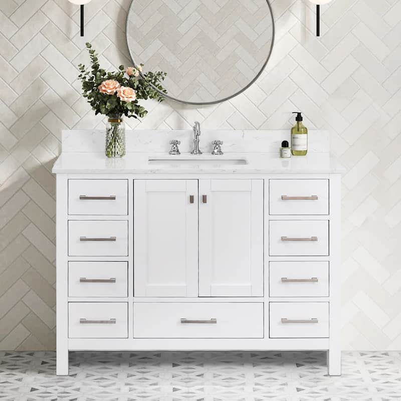 OpalithD 48 in. Bathroom Vanity with Sink, Wood Bath Cabinet with Top - Soft White