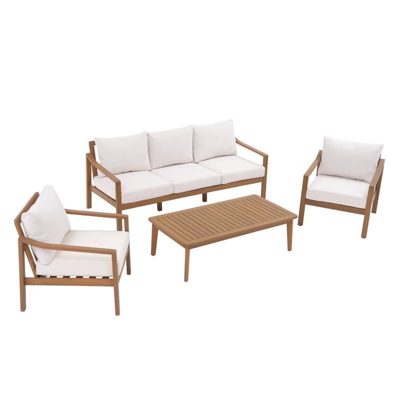 Outdoor 4 Piece Wooden Chair Set With Table