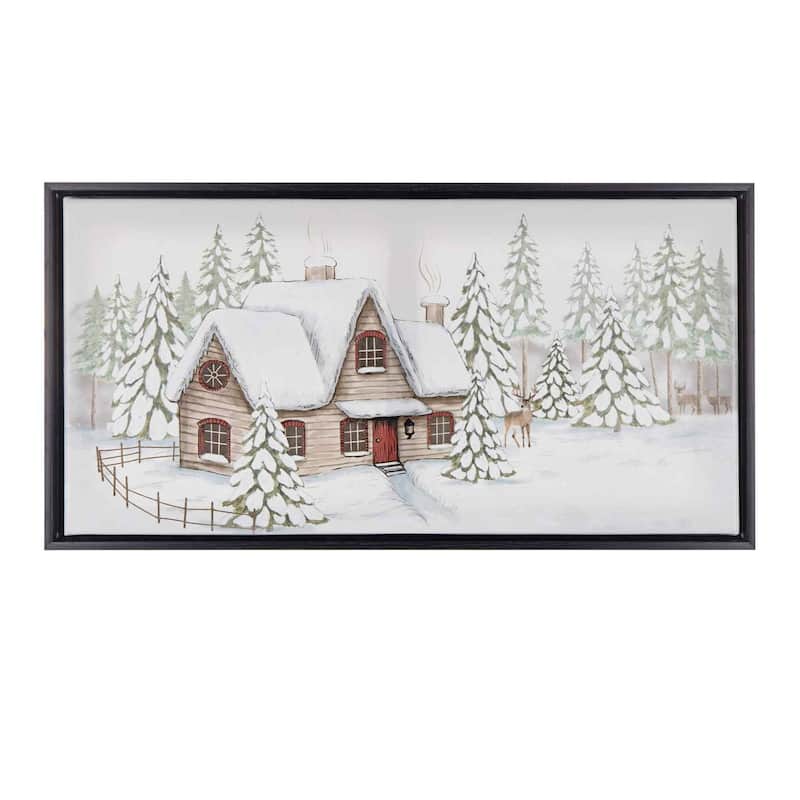 Winter Scene Framed Christmas Canvas Wall Art - 25" x 13"