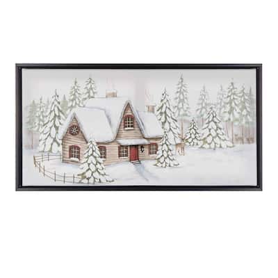 Winter Scene Framed Christmas Canvas Wall Art - 25" x 13"