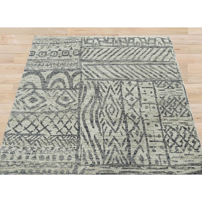 Hand Knotted 100% Wool Tibetan Modern Oriental Area Rug Gray Beige - 4' 9'' x 7' 10''