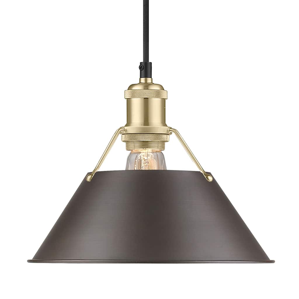 Yep by Golden Lighting Orwell 1-light 10in Pendant in Brushed Champagne Brass and Rubbed Bronze shade - Gold