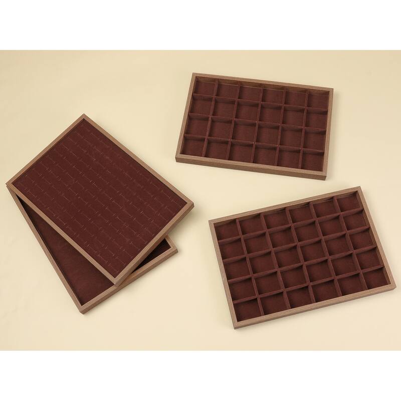 Set of 2 Stackable Velvet Jewelry Organizer Trays with Removable Dividers for Drawers, Jewelry Organizer Drawer Display Storage