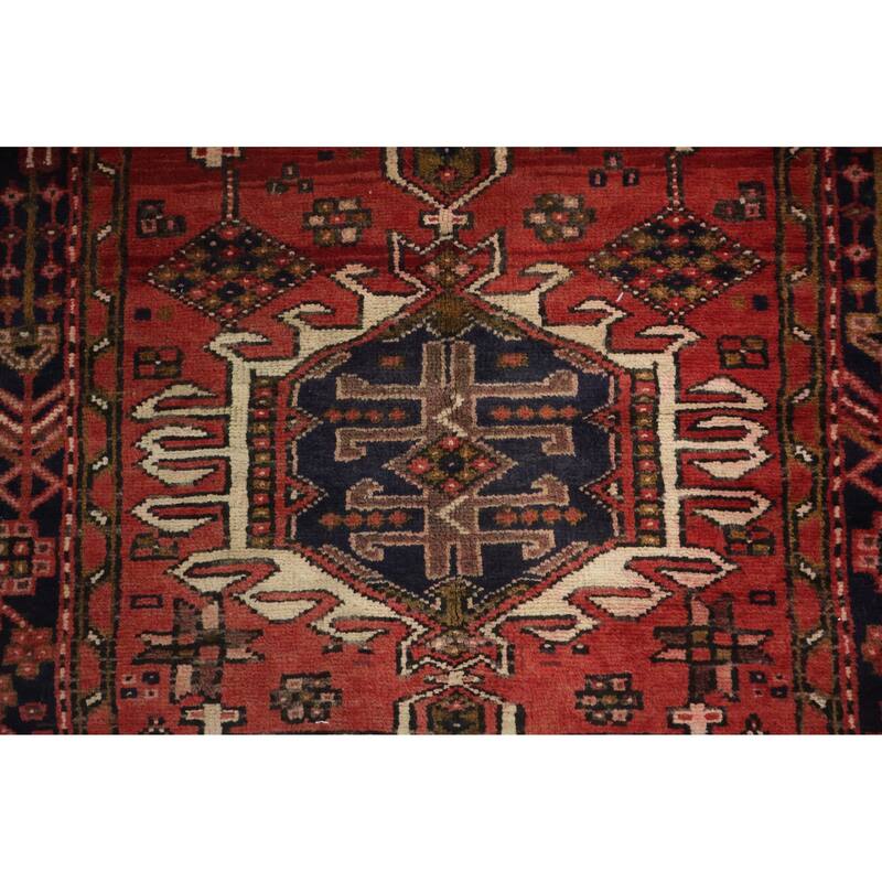 Hand Knotted Oriental 100% Wool Carpet Traditional Tribal Red Gharajeh Runner Rug - 10' 1'' X 3' 3''