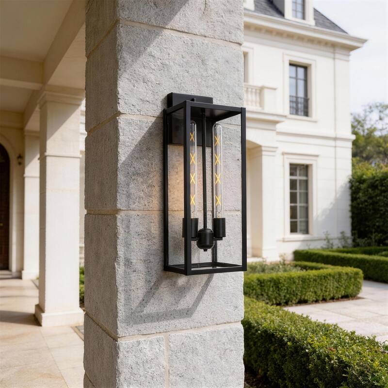 1-light/2-light Metal Outdoor Wall Sconce Weather-resistant - Black - Large