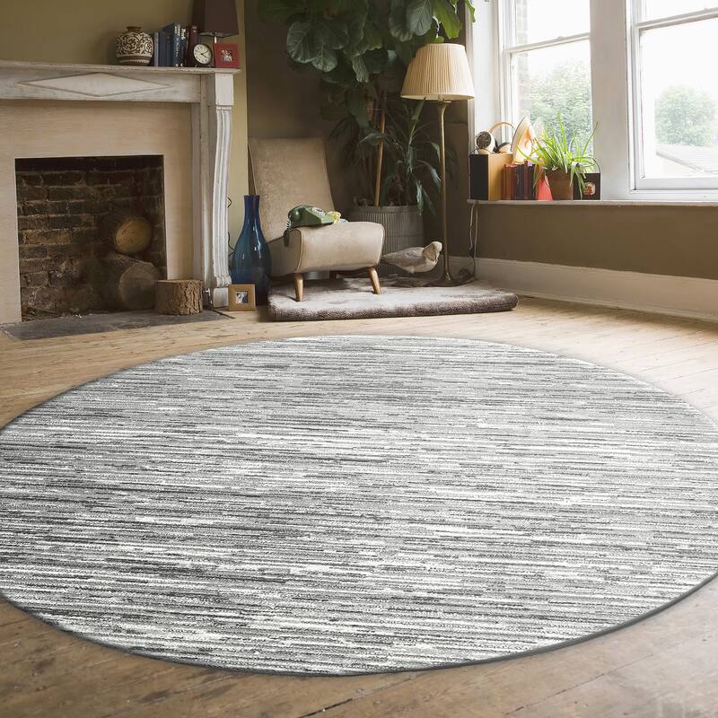 Admire Home Living Sognatore 1228 Transitional Striated Area Rug - 5'3" X 5'3" - Grey